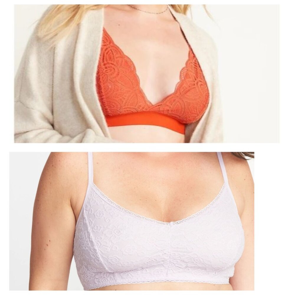 Old Navy NWT Two Lace Bralettes in Cream and Starfish (Orange) size 4X